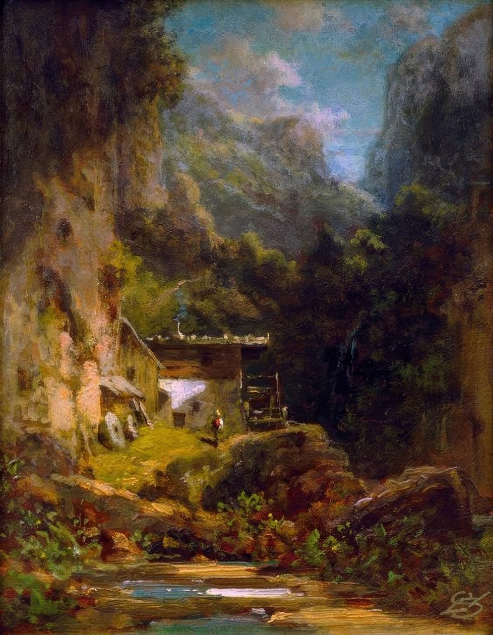 Mill in Forest Gorge with a Figure by Carl Spitzweg