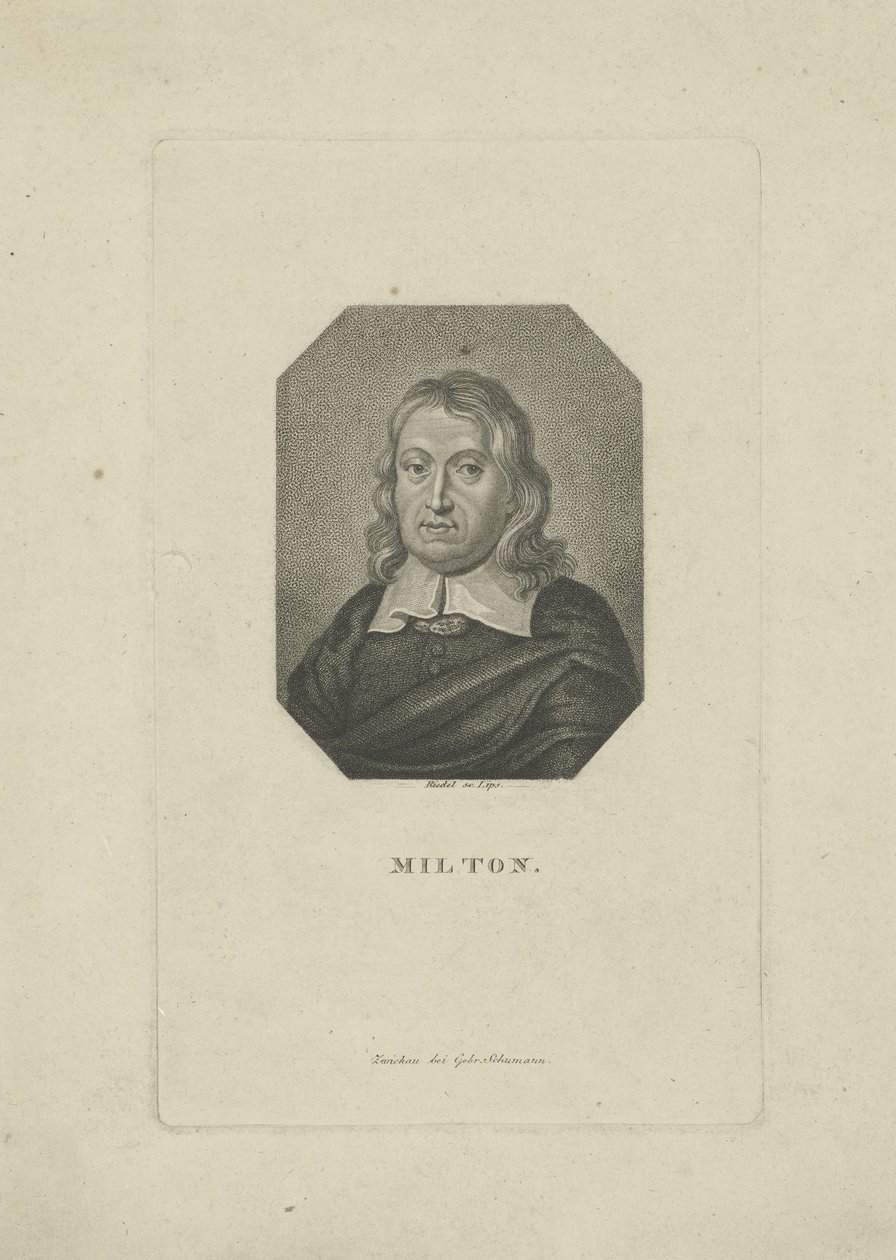 Portrait of the poet John Milton by Carl Traugott Riedel