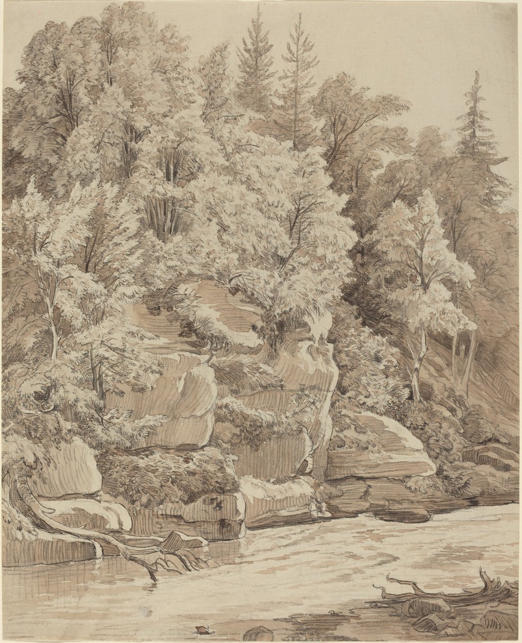 Wooded Cliffs along a Stream by Carl Wagner