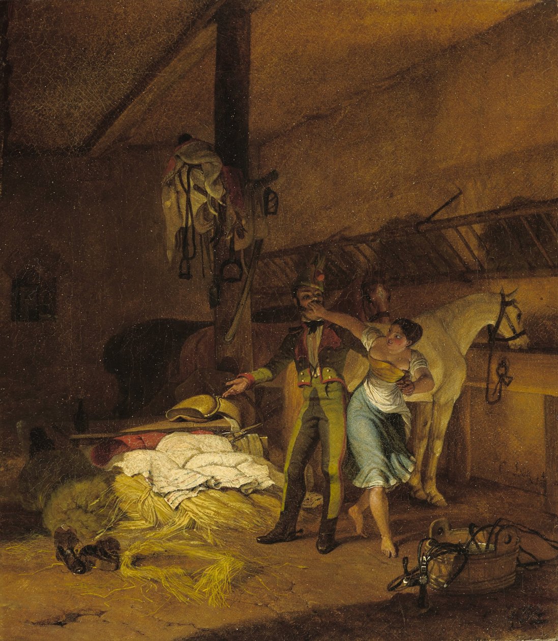 A Chevauxleger Flirting with a Maid by Carl Wilhelm Freiherr von Heideck