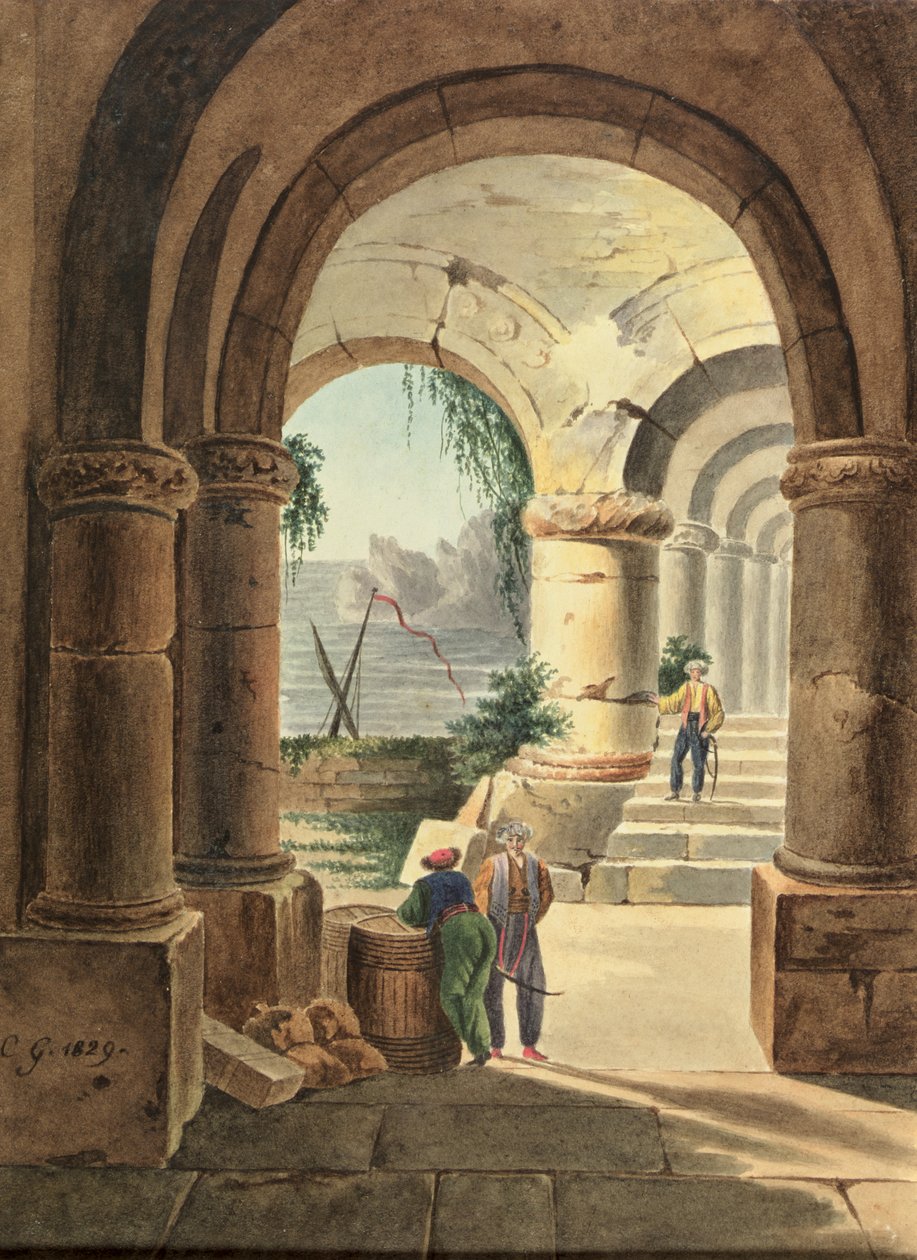 View of the Sea through a Cloister by Carl Wilhelm Goetzloff