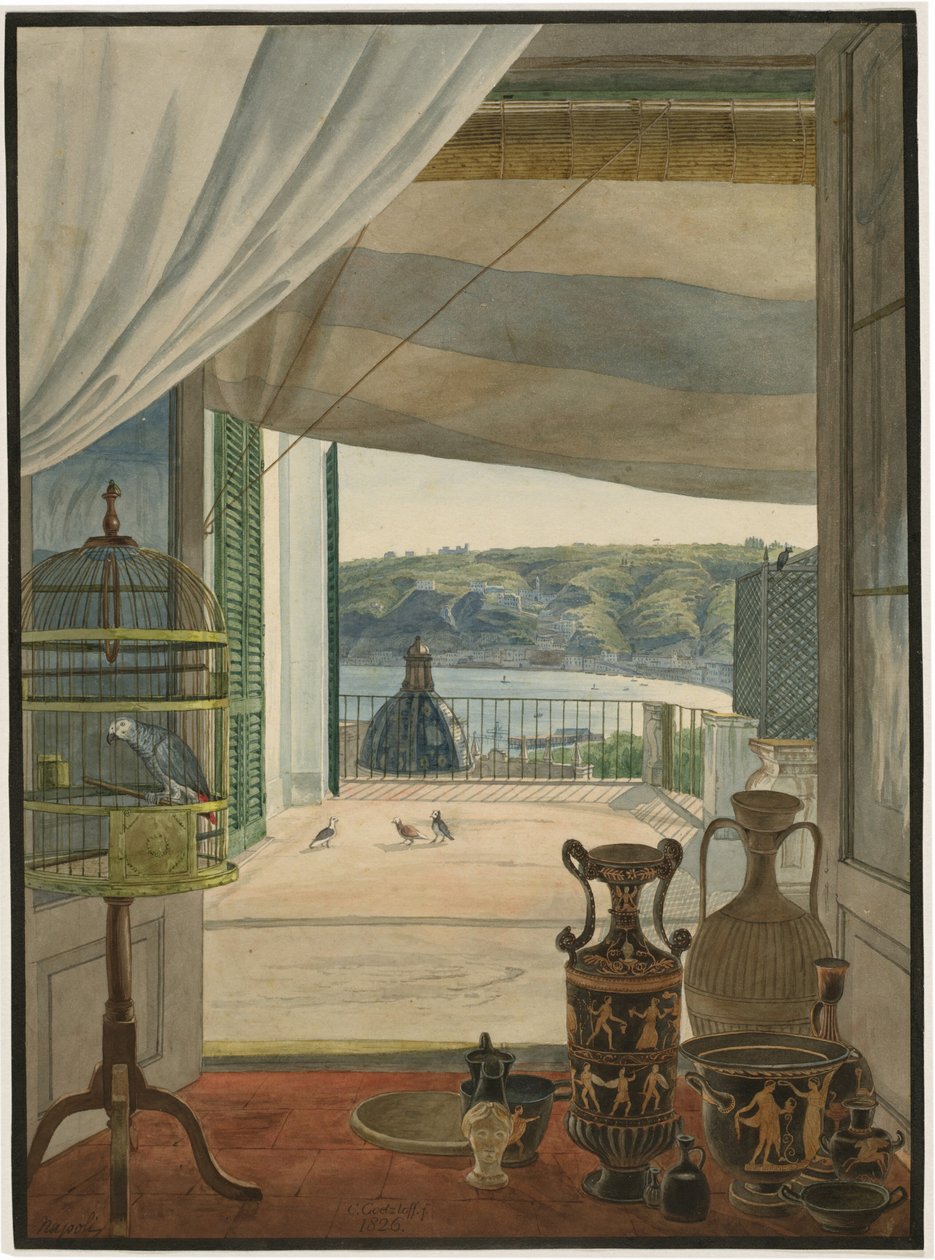 Antiquities by a Balcony Overlooking the Gulf of Naples by Carl Wilhelm Götzloff