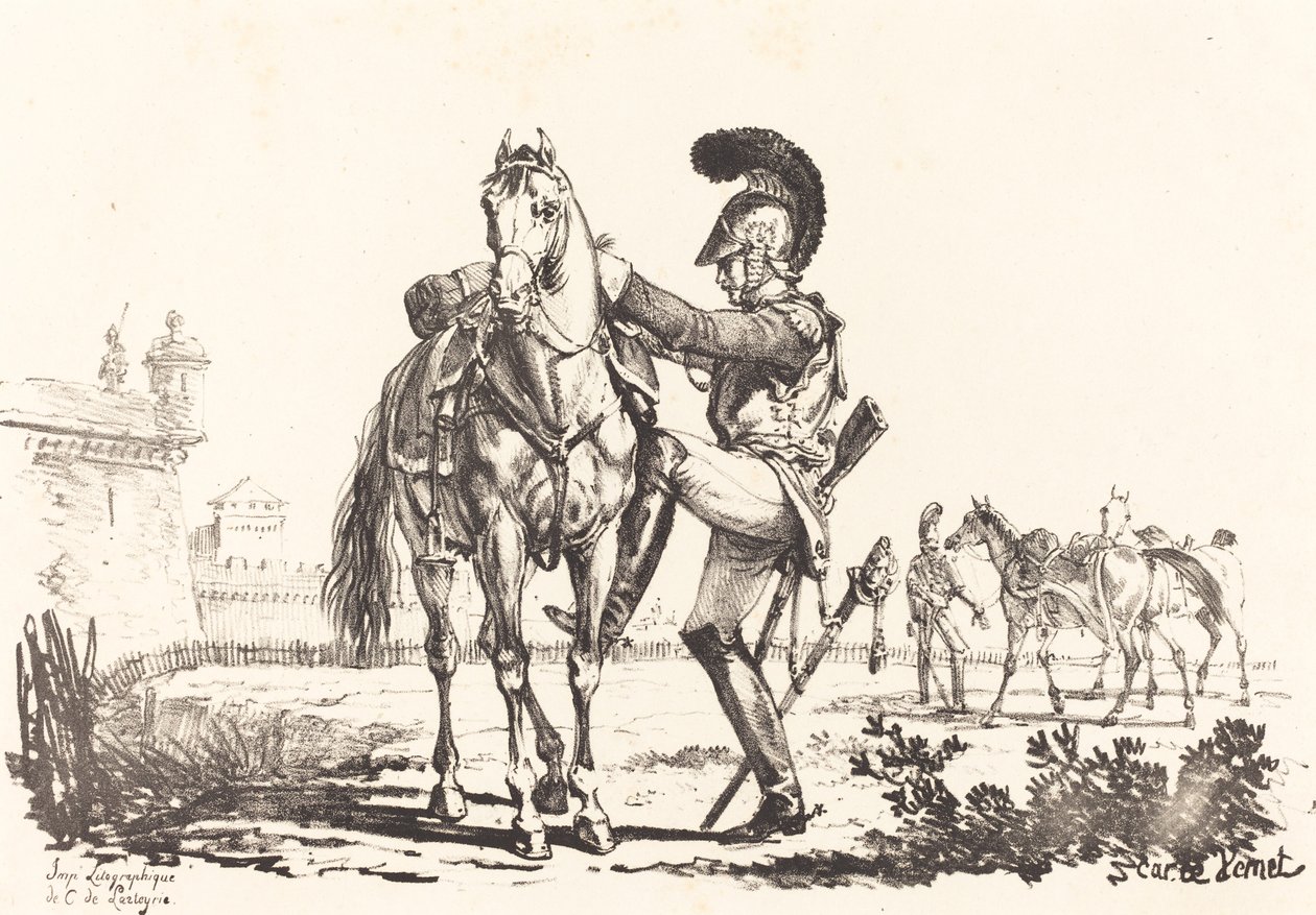 Carabinier Mounting a Horse by Carle Vernet