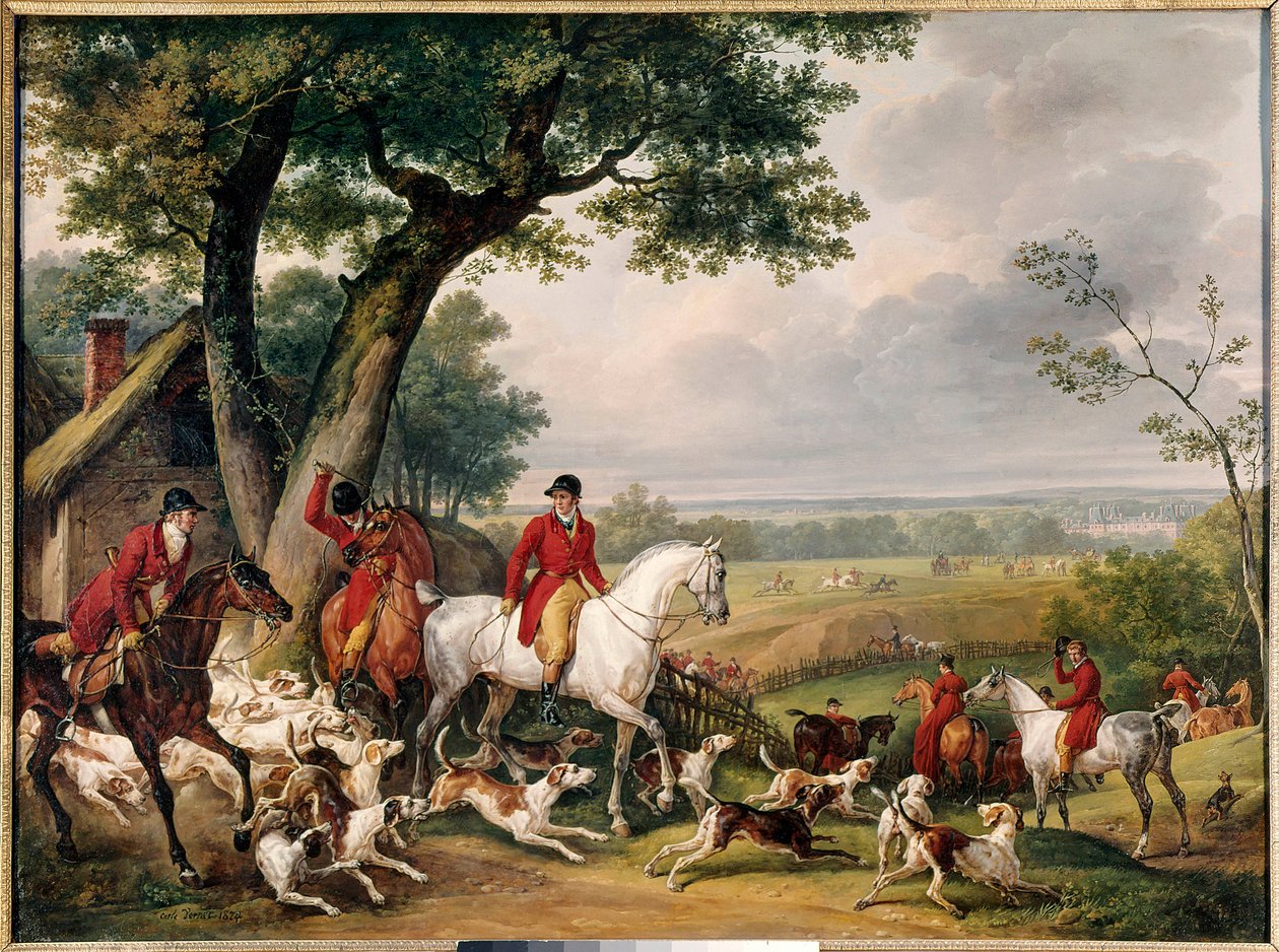 Hunting in the forest of Fontainebleau (Painting by Antoine Vernet) by Carle Vernet