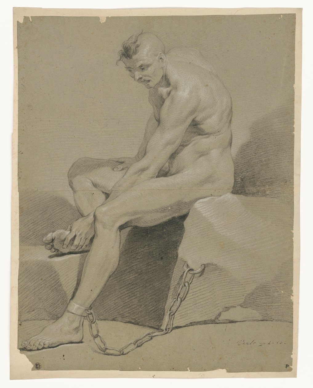 Study of a Seated Prisoner, Chained to a Rock by Carle van Loo