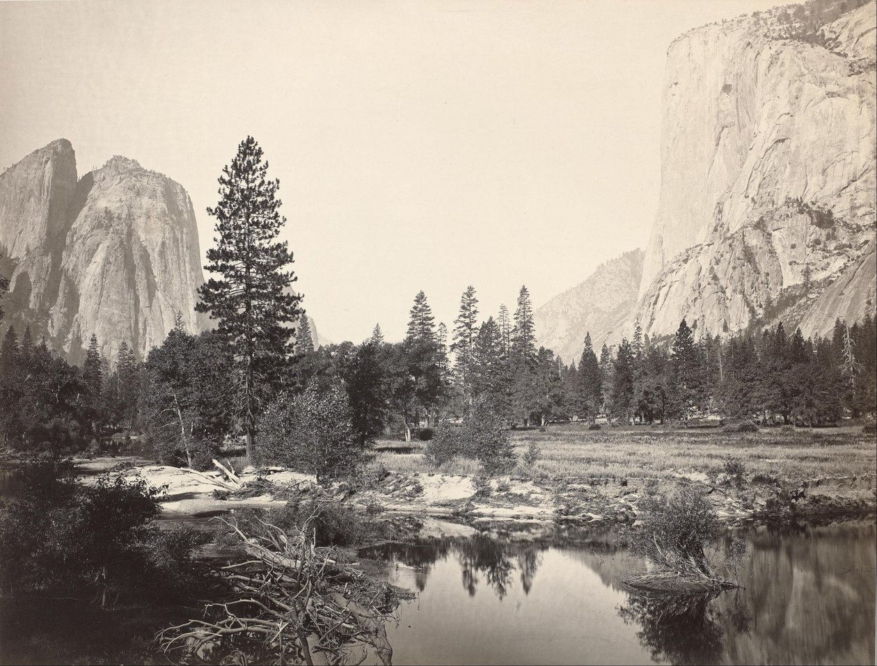 Down the Valley, Yosemite, Cathedral Rocks, El Capitan, Yosemite by Carleton E. Watkins