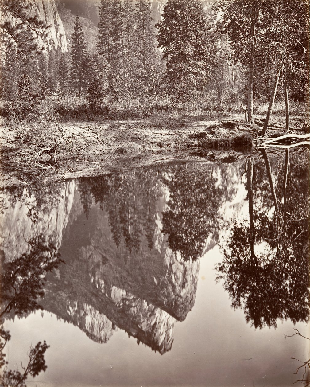 Mirror View of the Three Brothers, Yosemite, ca. 1872, printed ca. 1876 by Carleton E. Watkins.