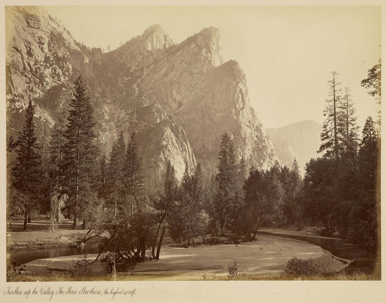 Further Up the Valley. The Three Brothers, the Highest, 3,830 ft. by Carleton Watkins