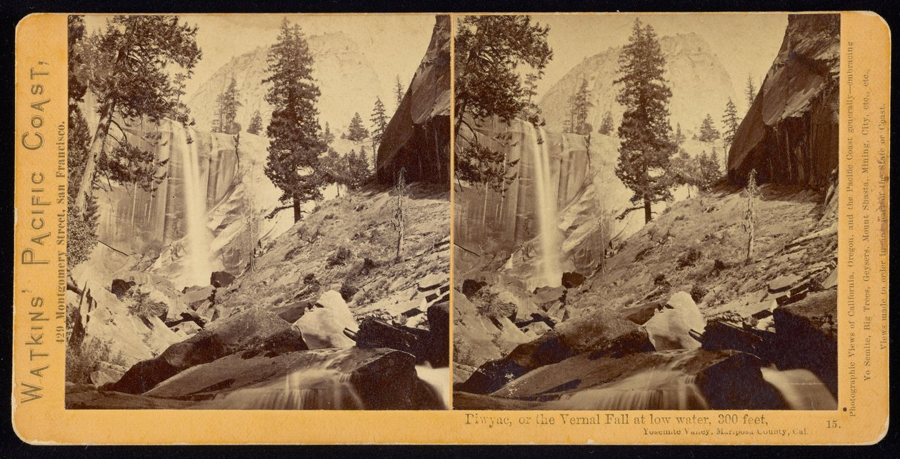 Piwyac, or the Vernal Fall, 300 feet, Yosemite Valley, Mariposa County, Cal by Carleton Watkins