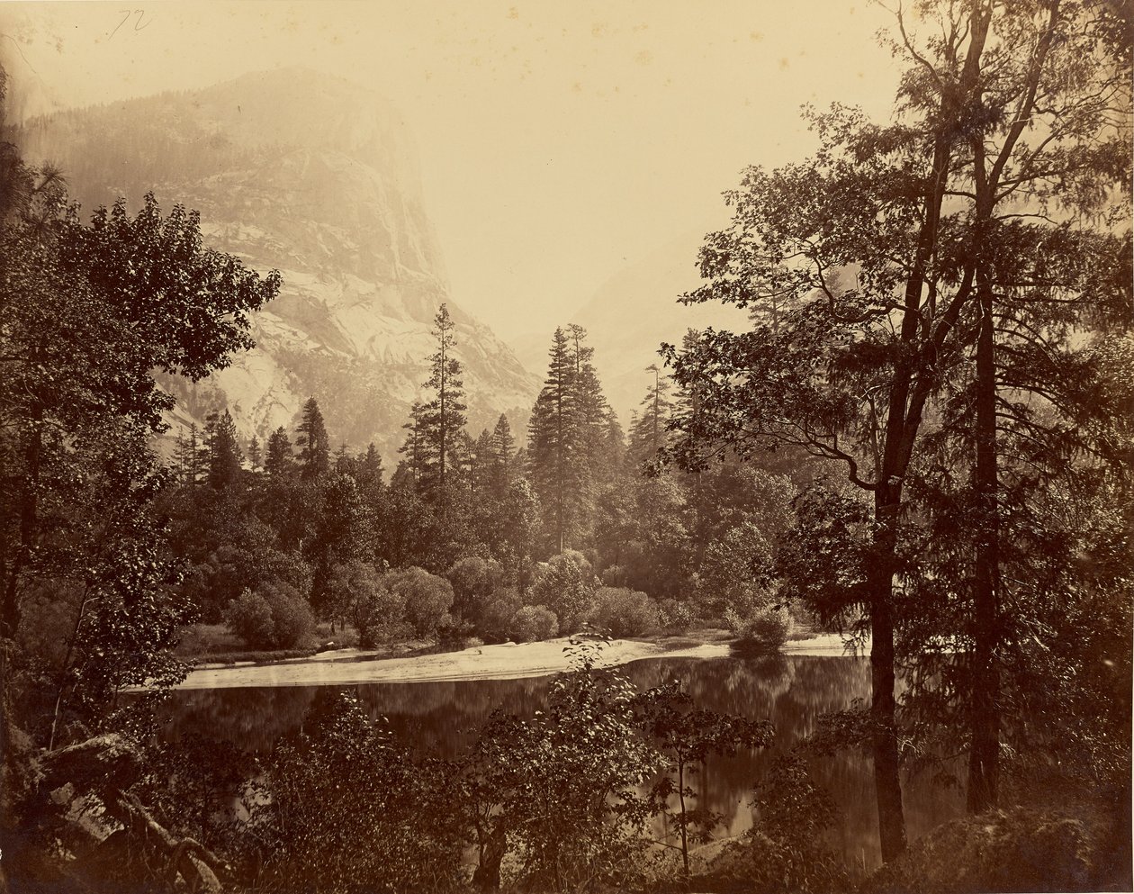 The Lake - Yosemite Valley / Lake Bank / Lake Ah-Wi-Yah, Yosemite / Mirror Lake and Mt. Watkins, Yosemite by Carleton Watkins