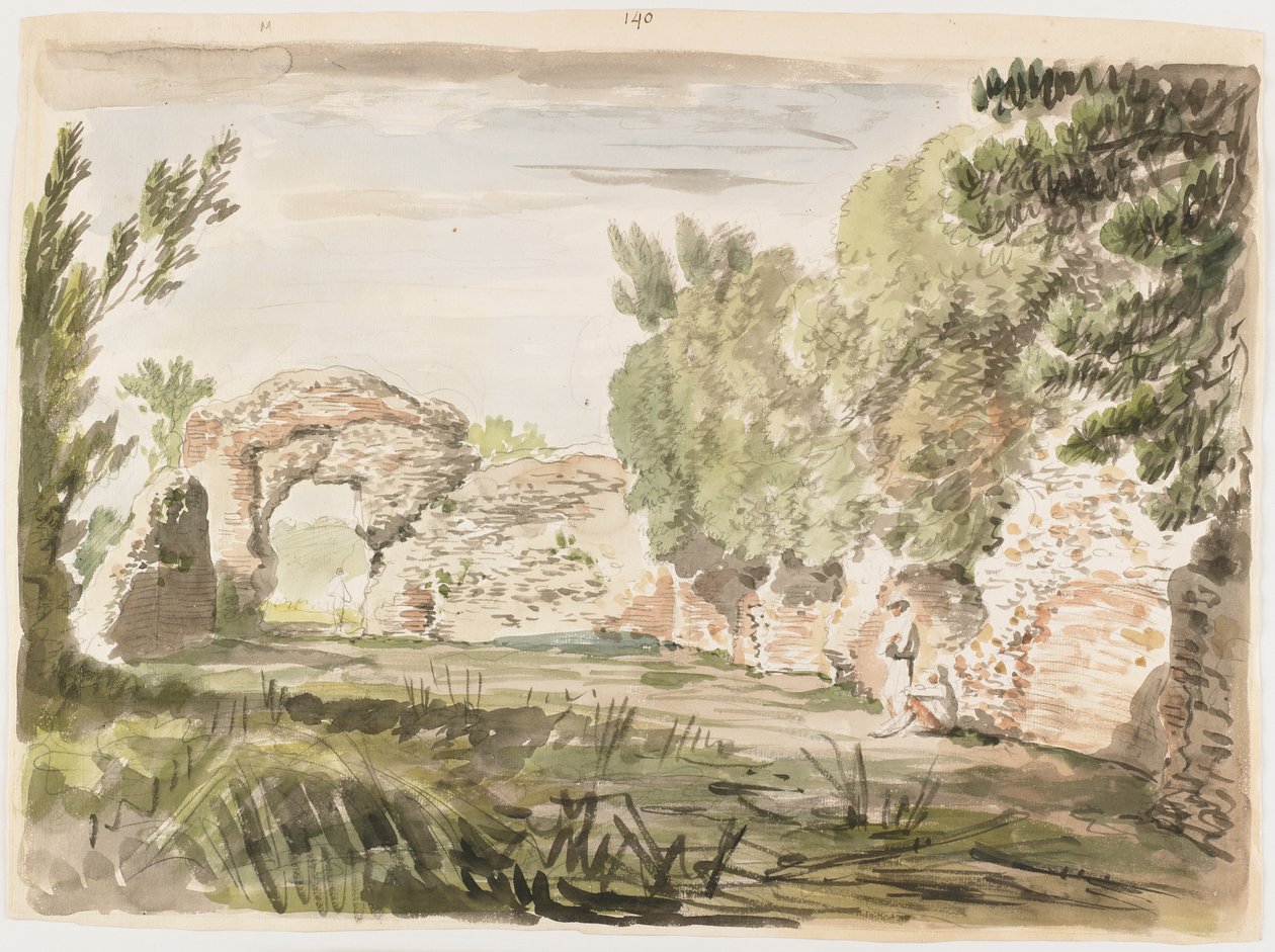 Landscape with Trees, Ruin and Three Figures by Carlo Labruzzi