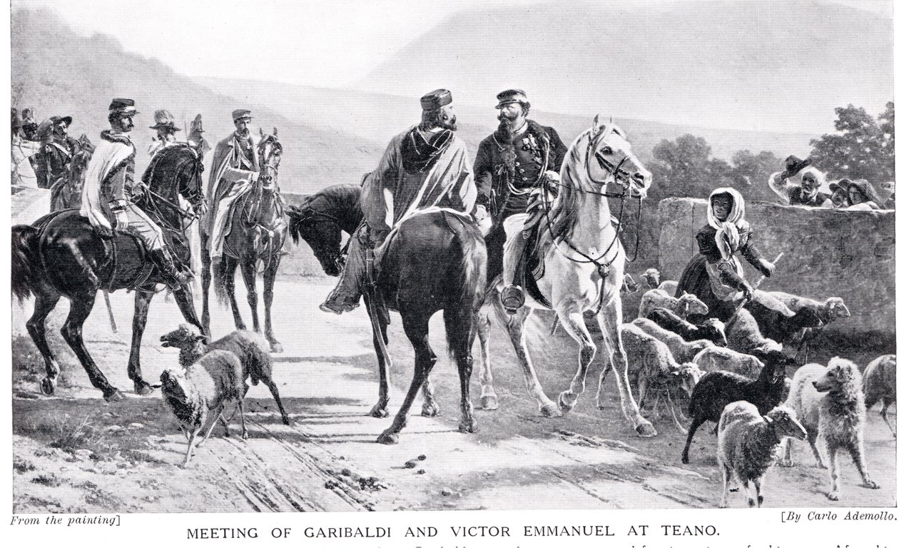 Meeting of Garibaldi and Victor Emmanuel at Teano, illustration from ...