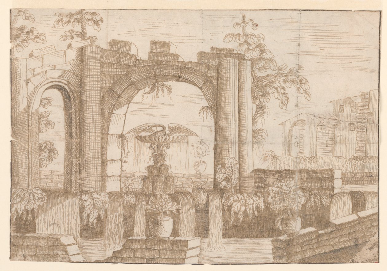 A Garden with Ruined Archway by Carlo Antonio Buffagnotti