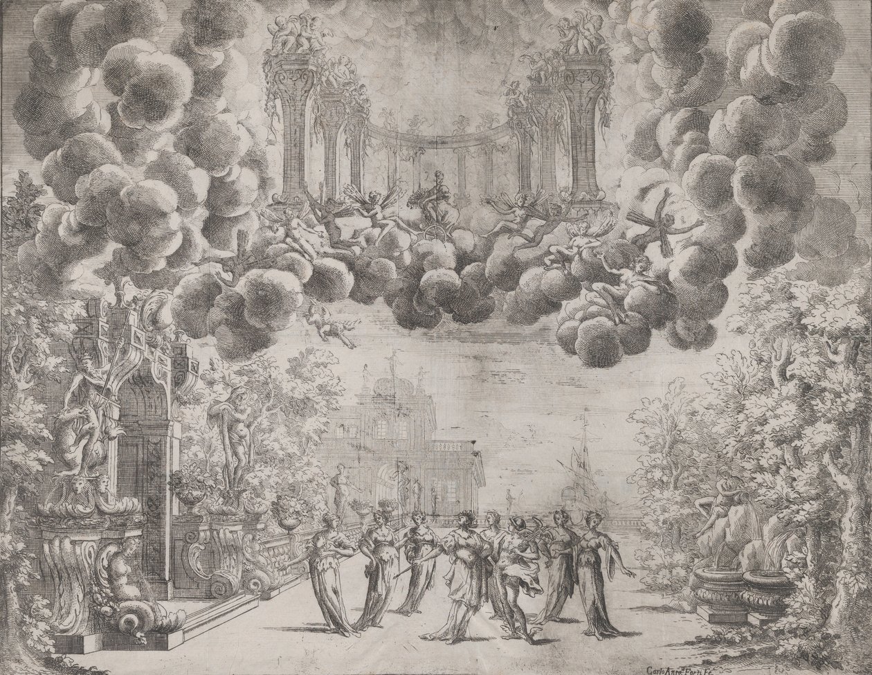 Stage Design with Allegorical Figures by Carlo Antonio Forti