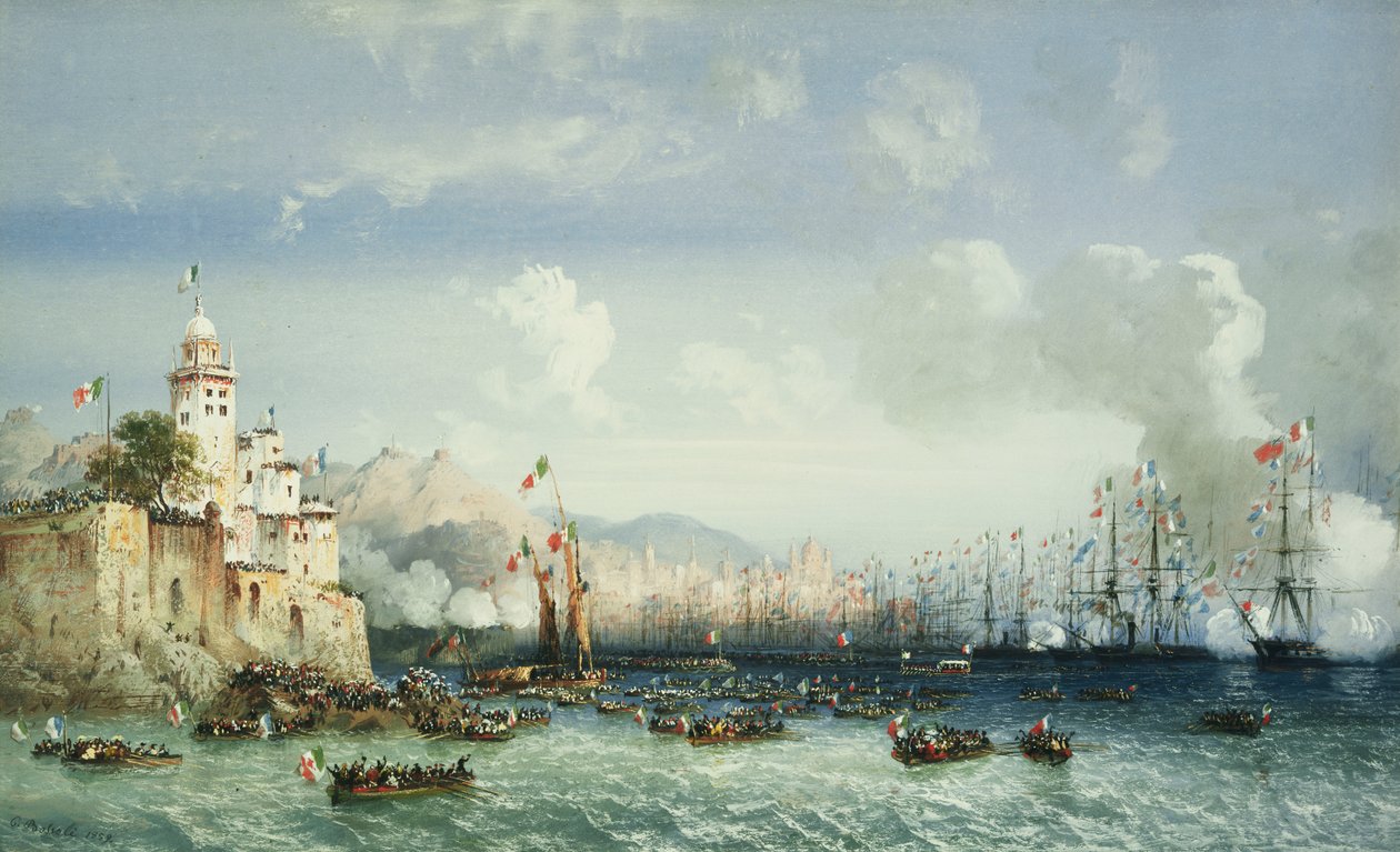 The War in Italy: Genoa, The Arrival of the Emperor Napoleon III by Carlo Bossoli