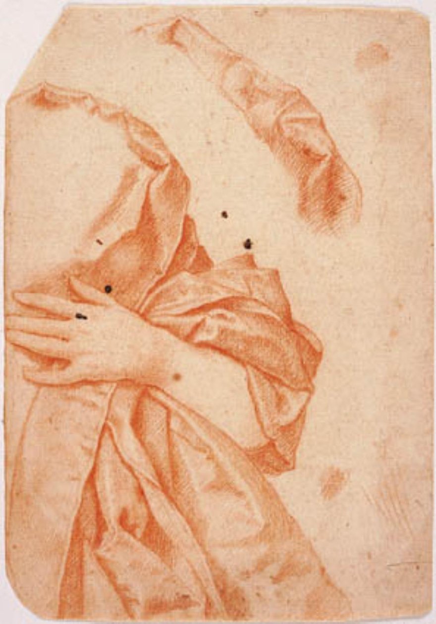 Drapery Study for the Left Half of a Female Half-Figure and a Repetition of the Drapery Around Her Neck by Carlo Dolci