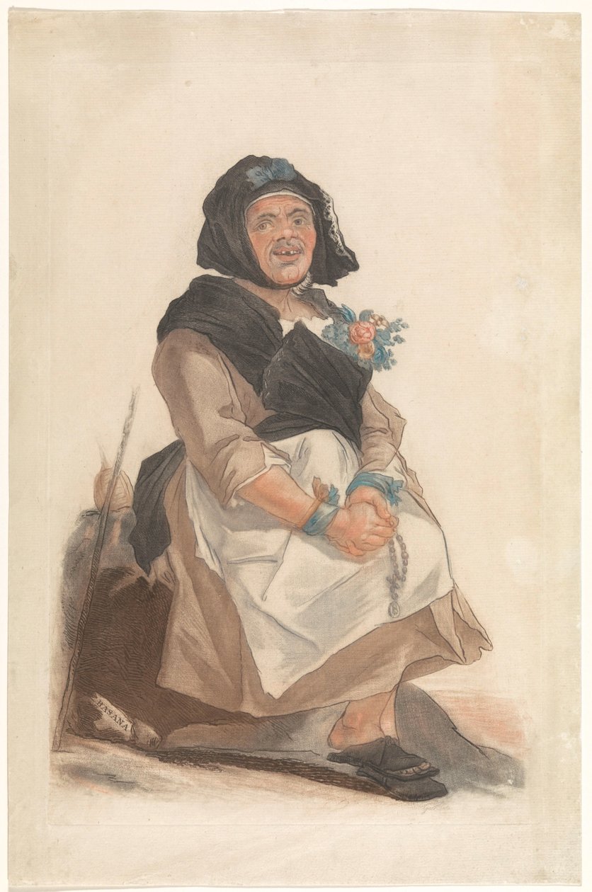 Man Dressed as a Woman with Rosary, Sitting (Basana) (Portraits of Facetious People to Entertain the Florentine Public) by Carlo Lasinio
