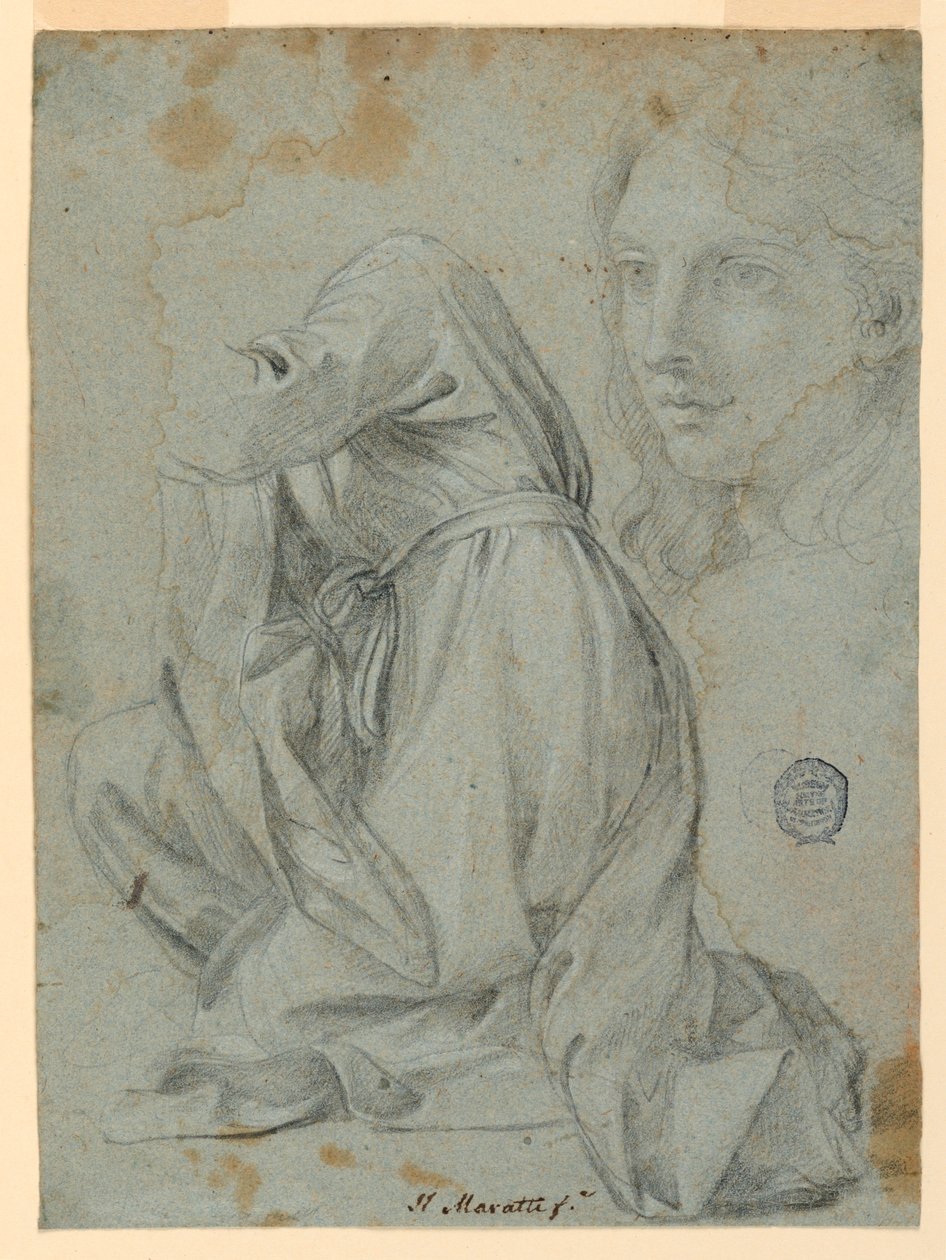 Studies: The Cloth of a Kneeling Woman. The Head of a Young Woman, 1650–1675 by Carlo Maratti