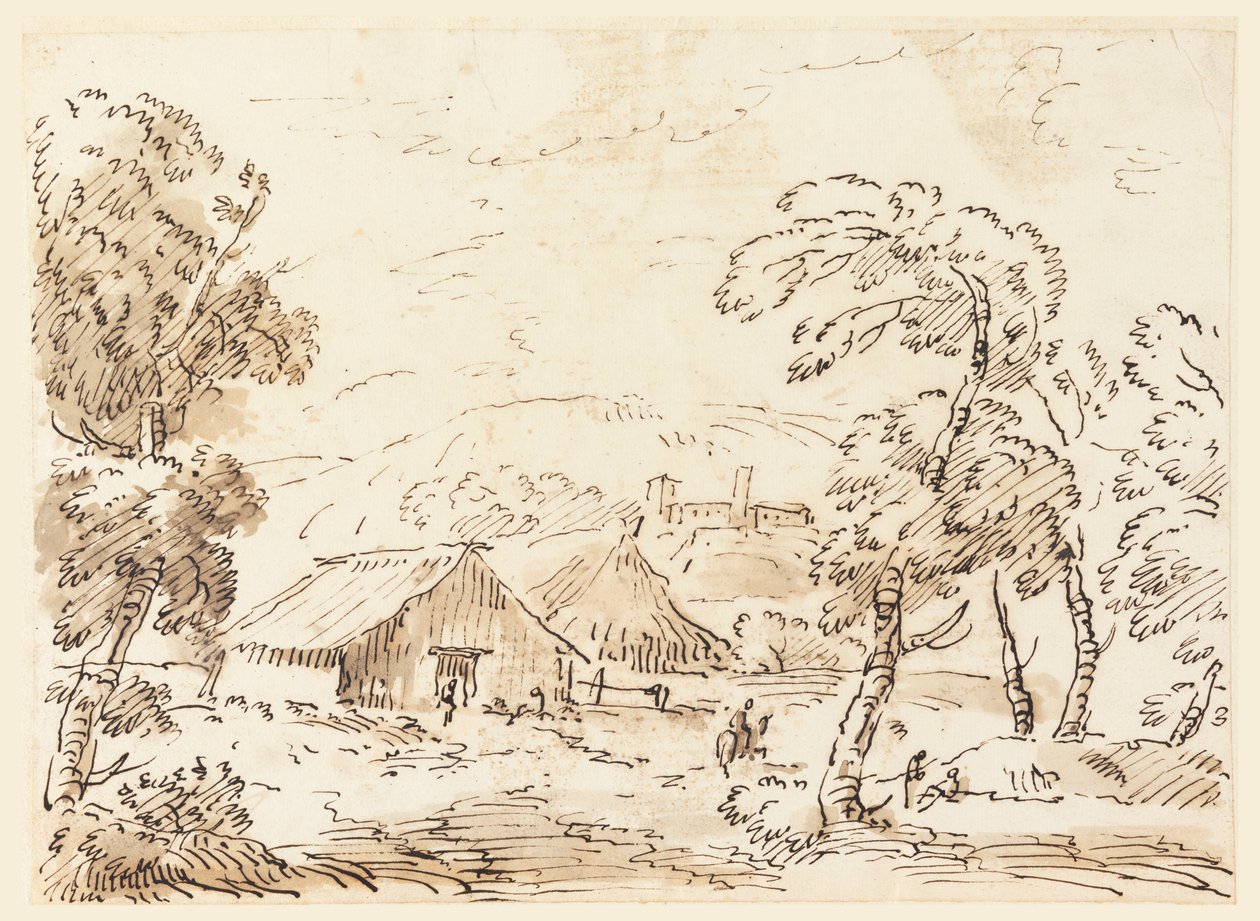 A Peasant’s Dwelling and a Castle in Mountainous Countryside by Carlo Marchionni
