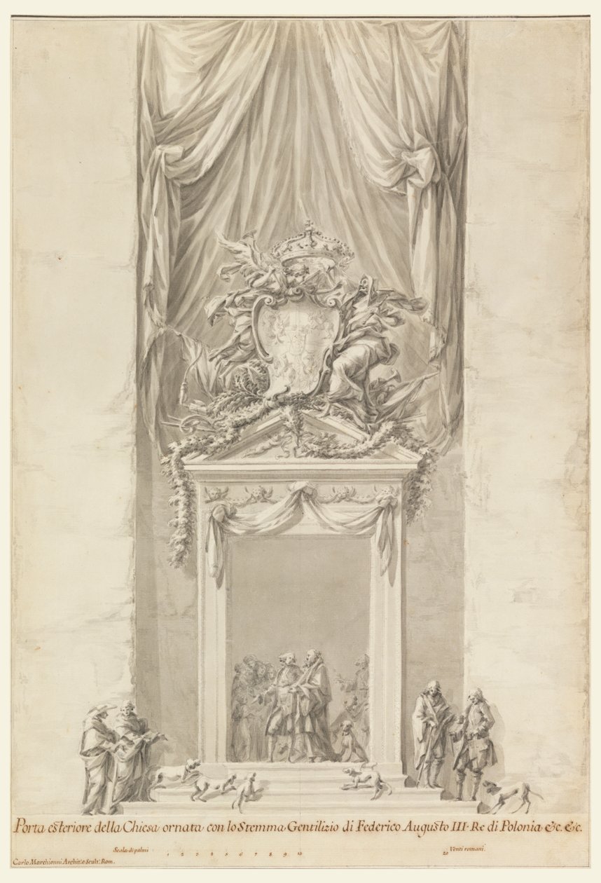 Doorway of San Salvatore in Lauro with Decoration for the Funeral of King Frederick August III of Poland, Rome, Italy by Carlo Marchionni