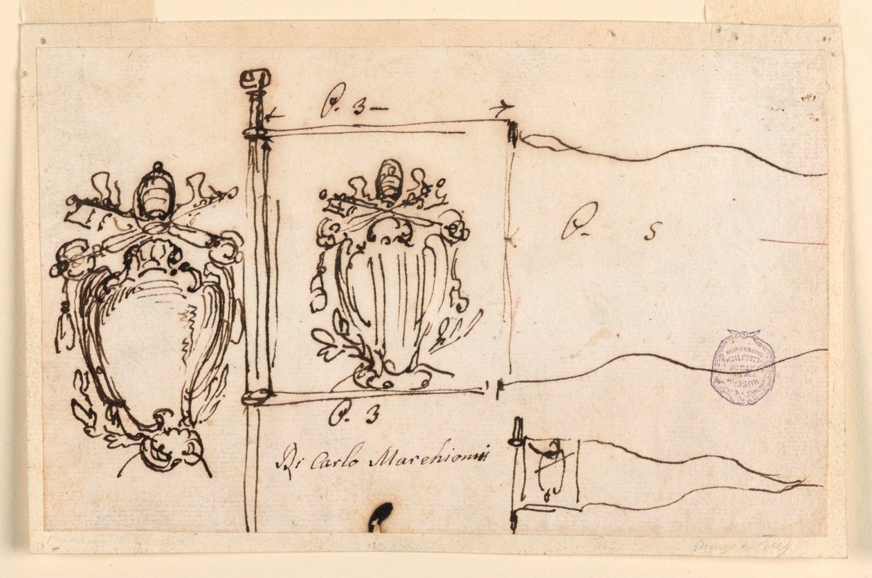 Three Sketches for a Standard of Pope Benedict XIV, 1740-58 by Carlo Marchionni