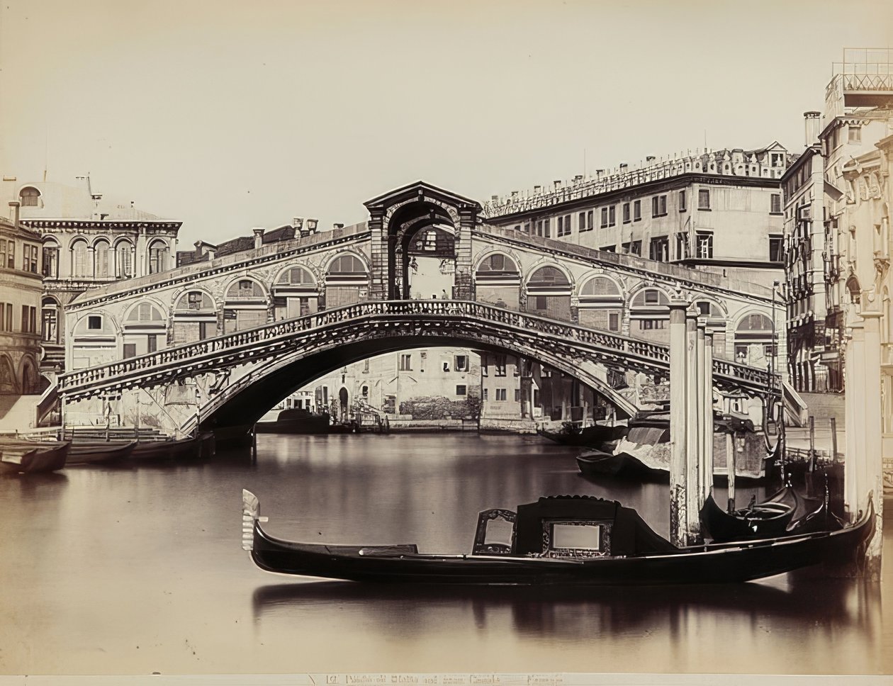 View of the Grand Canal with the Rialto Bridge in Venice. Ca. 1865-1875 by Carlo Naya