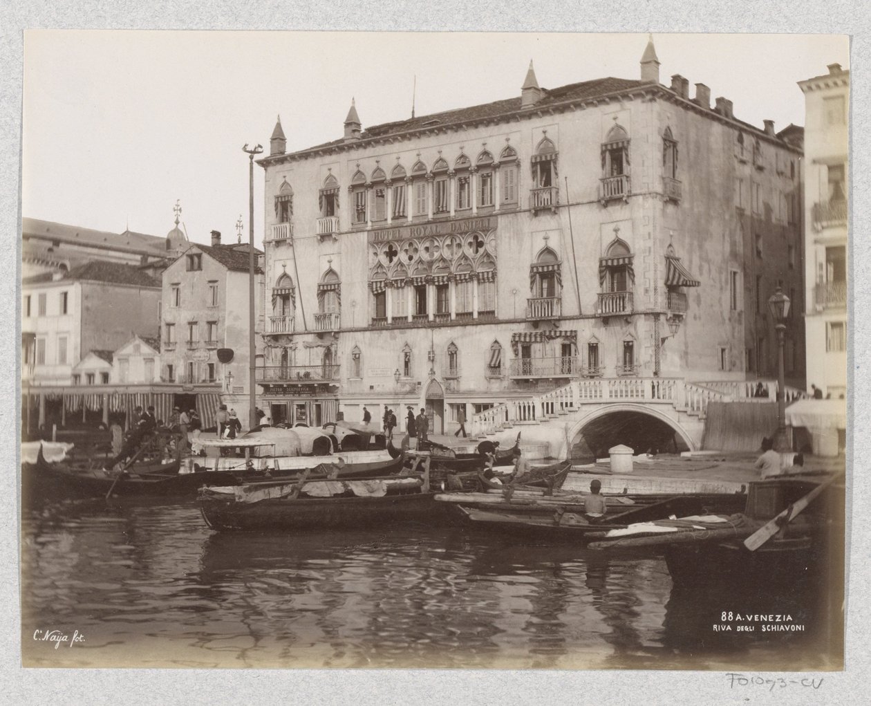 Hotel Royal Danieli in the Palazzo Dandolo and Boats at the Riva degli Schiavoni in Venice by Carlo Naya