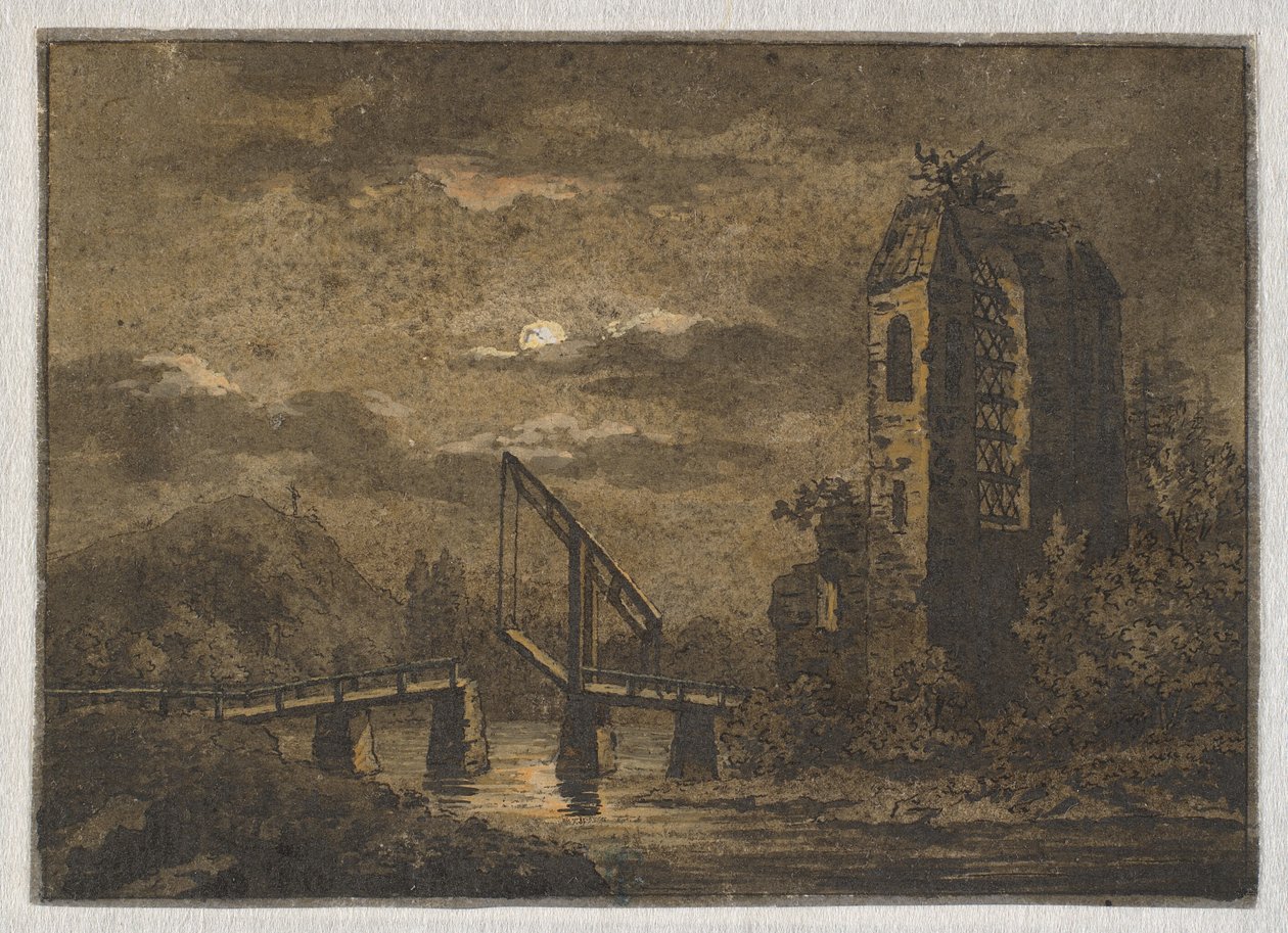 Landscape with Drawbridge and Ruin in Moonlight by Caspar David Friedrich
