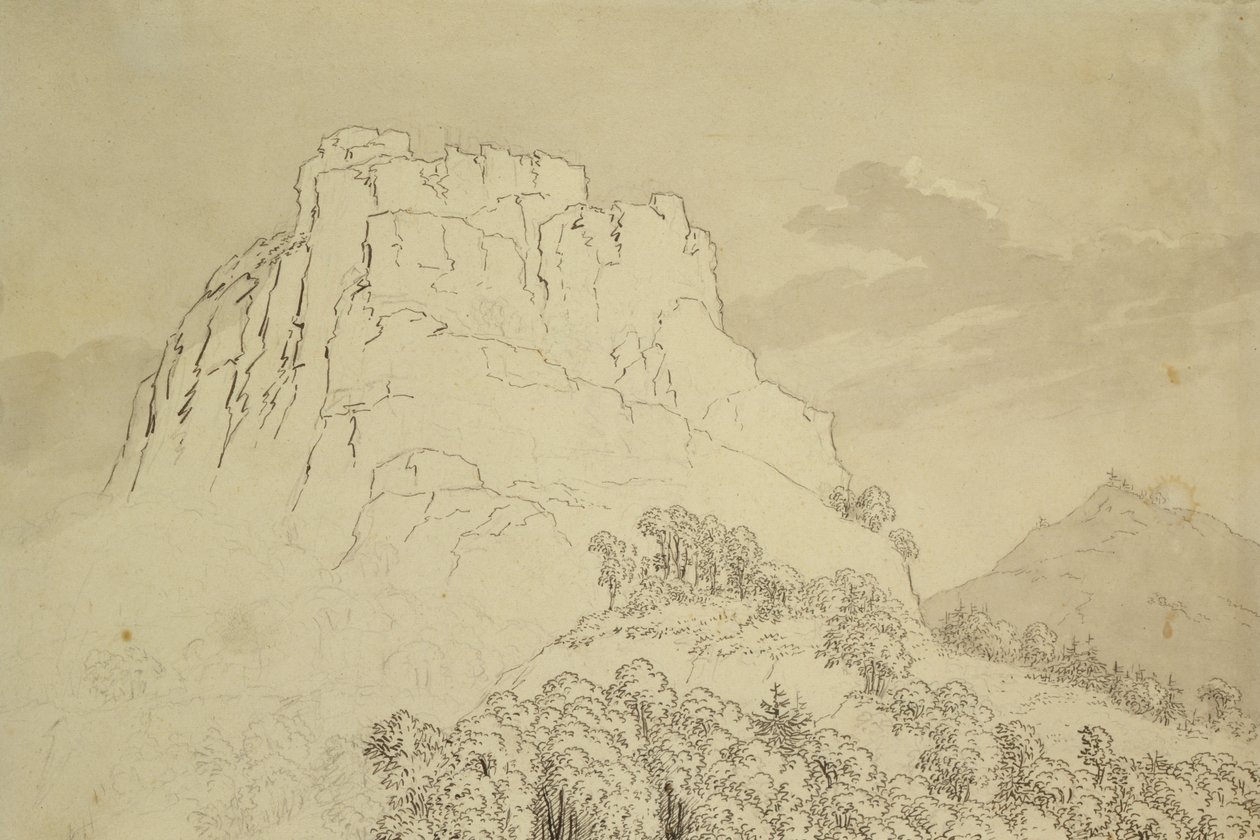 Rocky Hilltop with a Wooded Hill in Front by Caspar David Friedrich