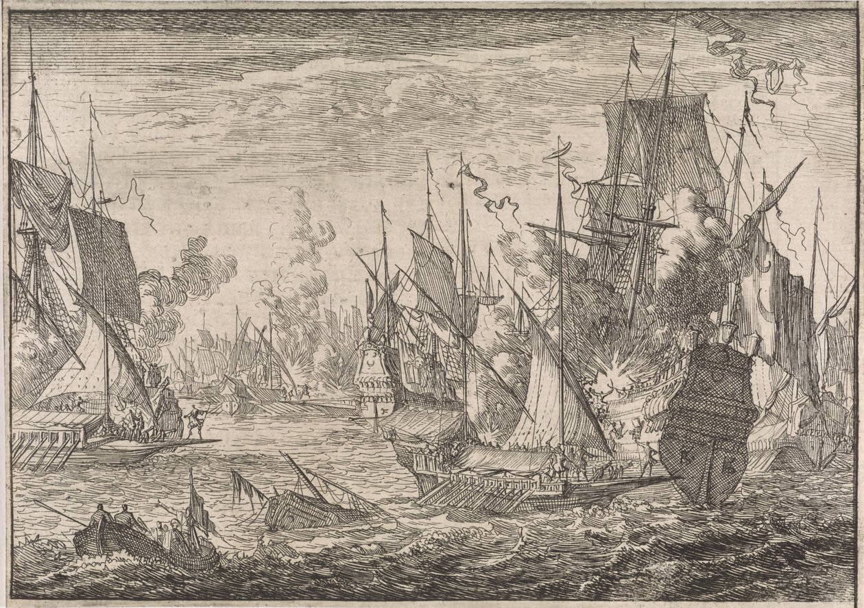 Naval Battle Between Turkish Warships and Galleys of the Knights of Malta, 1644 by Caspar Luyken (attributed to)