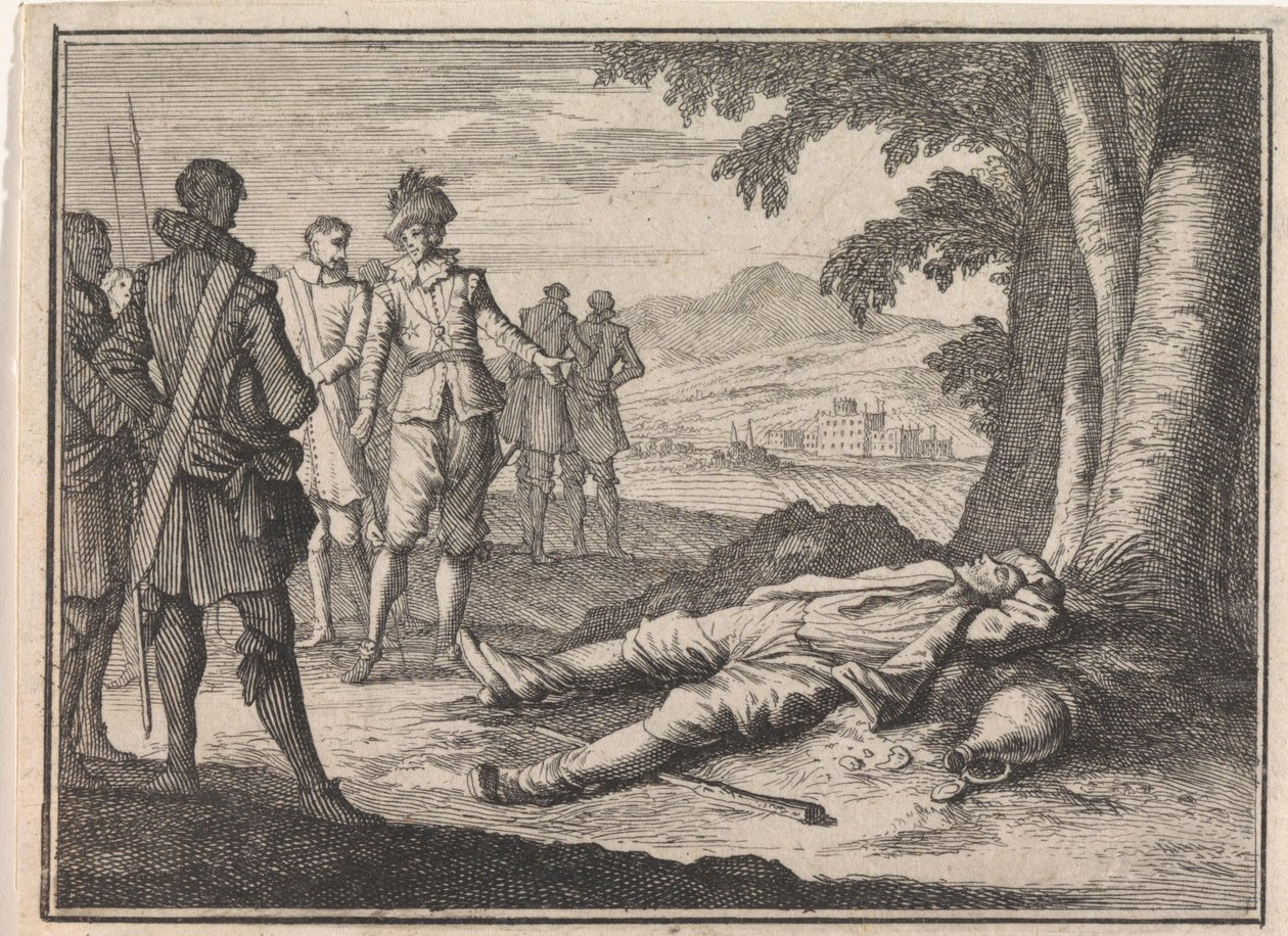 Philip the Good Finds a Drunken Farmer Under a Tree by Caspar Luyken