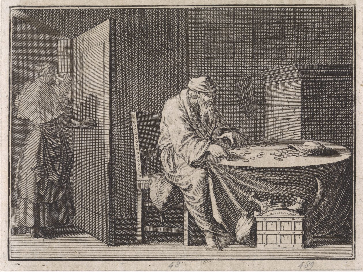 Joannes Coaxa Counts His Borrowed Money by Caspar Luyken