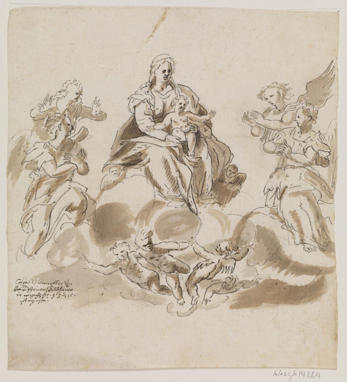 Virgin Mary with Child in Heaven Surrounded by Angels and Putti by Caspar Menneler