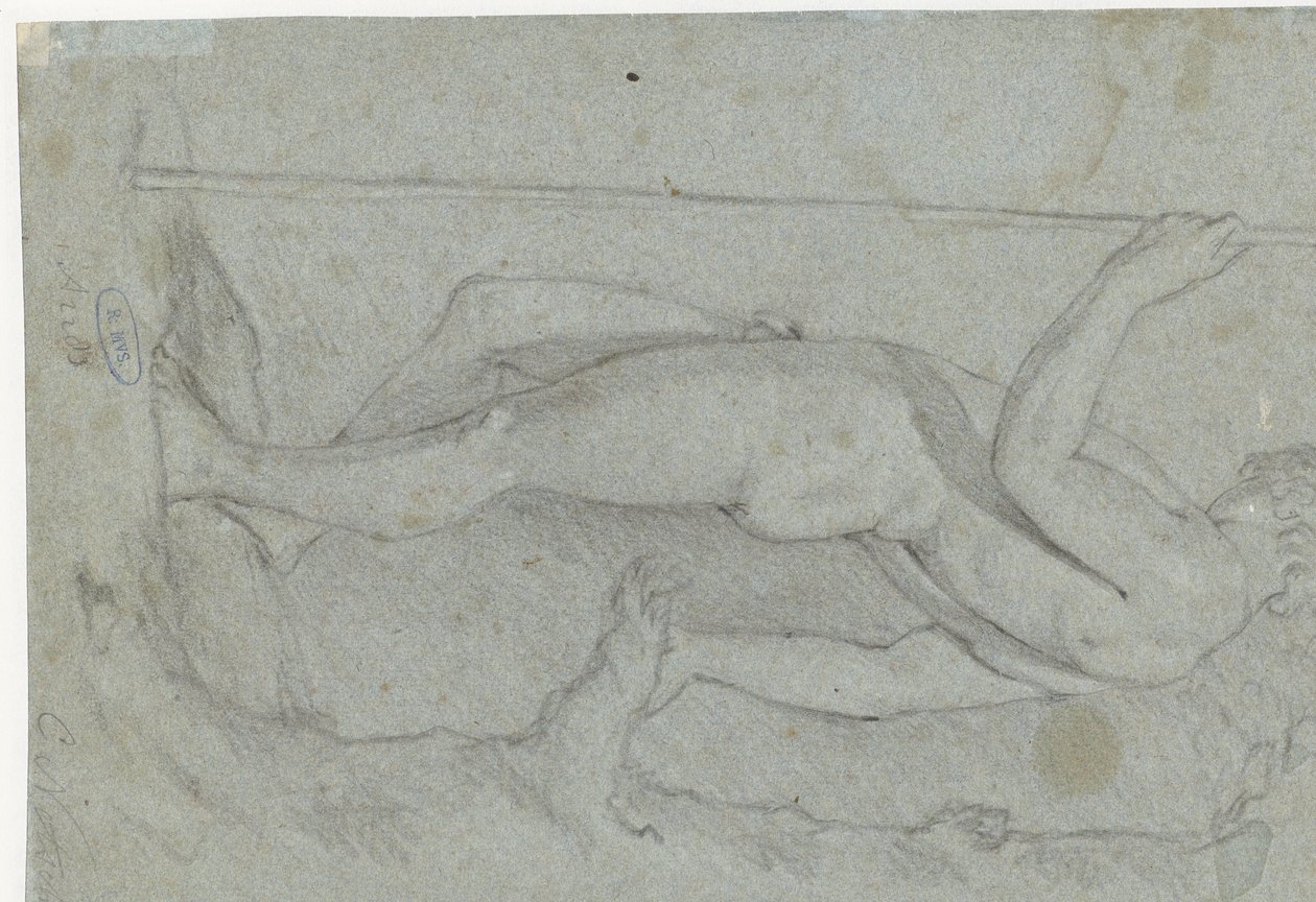 Study of a Standing Naked Youth with Staff by Caspar Netscher