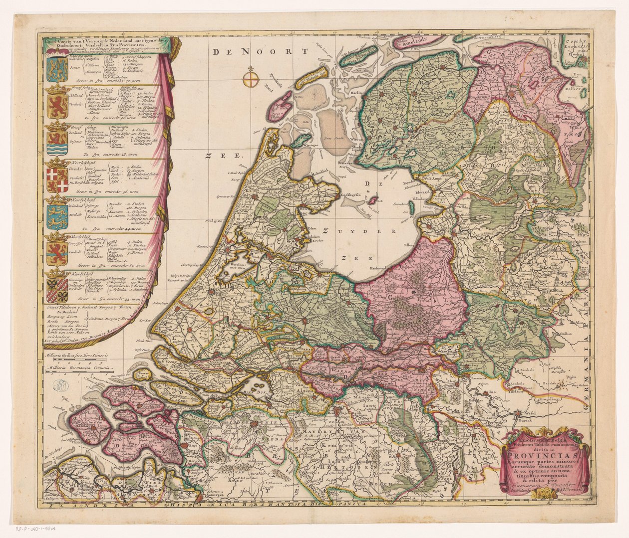 Map of the Republic of the Seven United Netherlands, Exactissima Belgii Foederati Tabula cum Annexis Divisa in Provincias (title on object) by Caspar Specht (possibly)