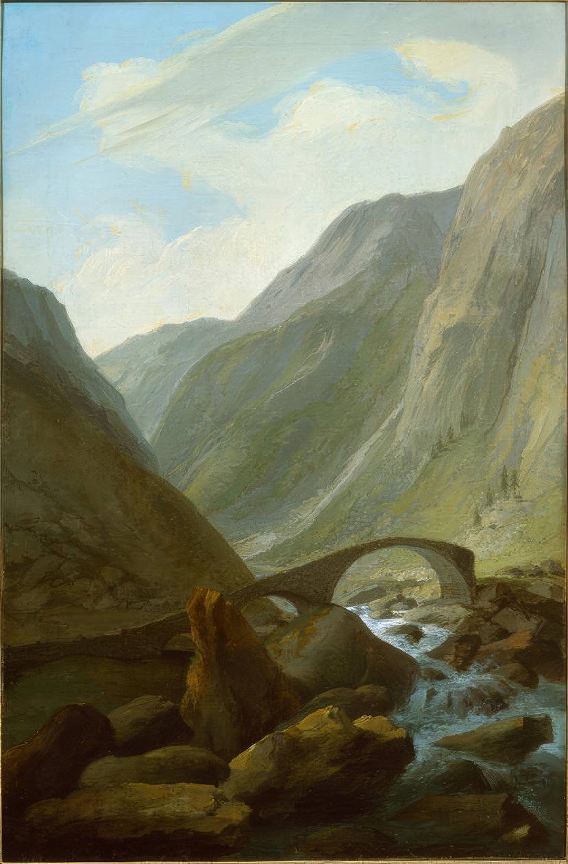 Alpine Valley with Stone Bridge by Caspar Wolf