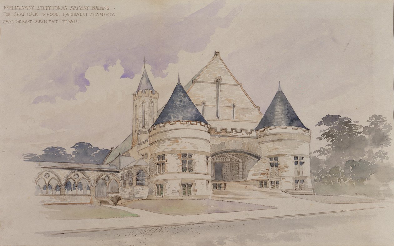 Preliminary study for an Armory Building for Shattuck School, Faribault, Minnesota by Cass Gilbert