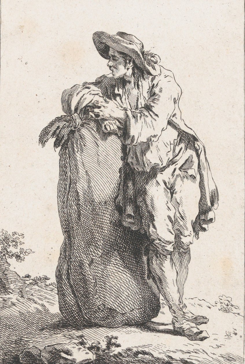Peasant Leaning on a Sack of Grain by Catherine Francoise Beauvarlet