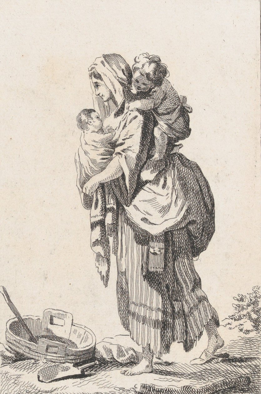 Peasant Woman with Two Children by Catherine Francoise Beauvarlet