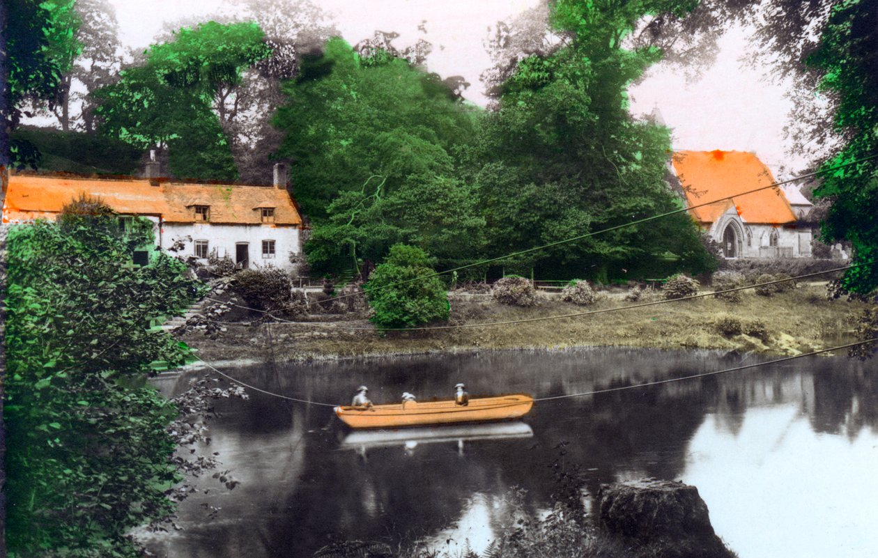 Erbistock Ferry and Church, Wrexham, 1926 by Cavenders Ltd