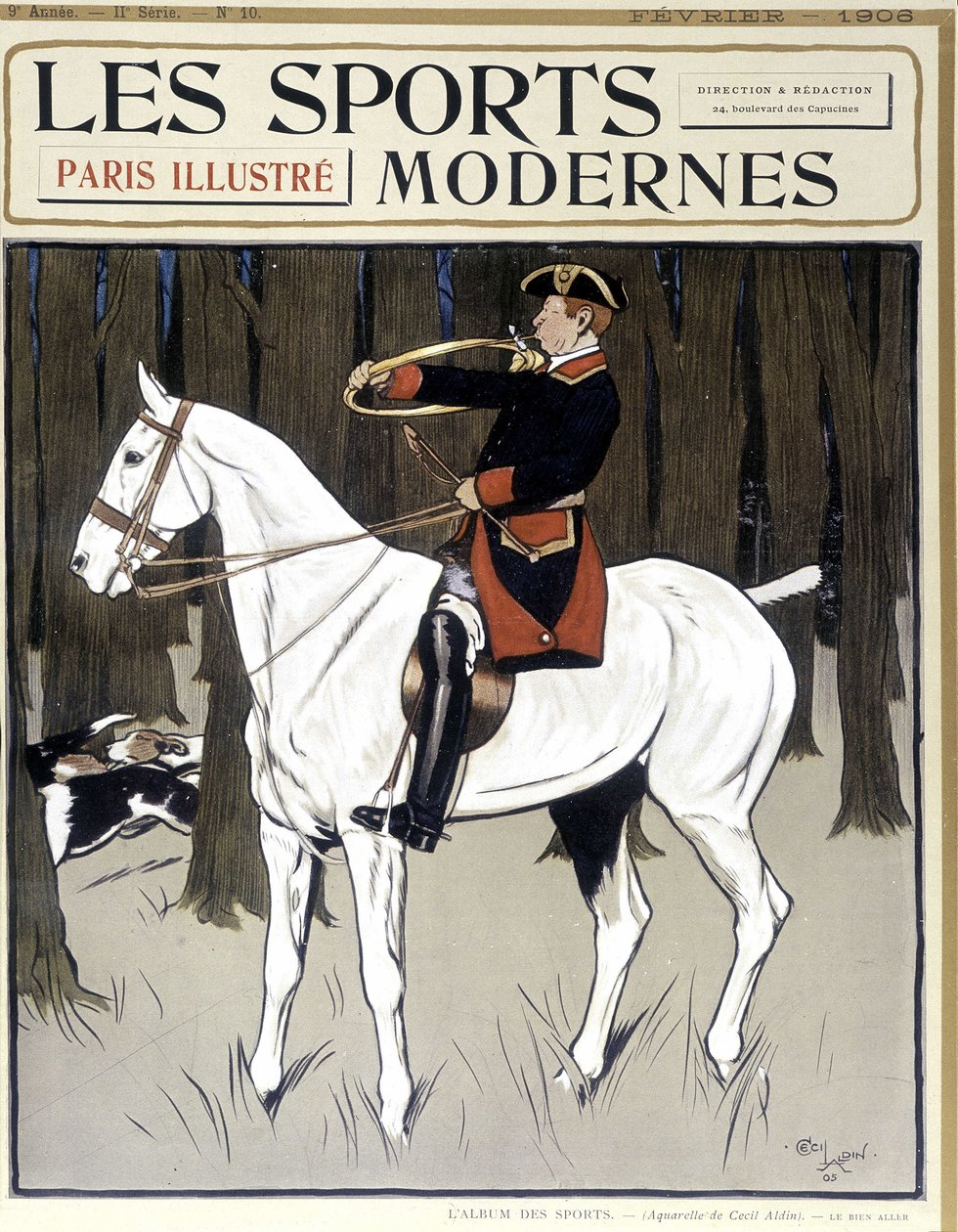 Hunting (A Man on Horseback Encouraging Dogs) Cover Modern Sports 02/1906 by Cecil Charles Windsor Aldin