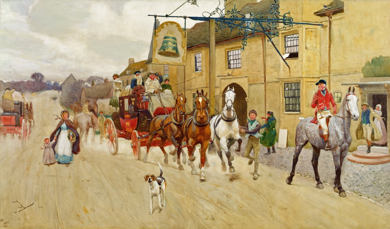 The Great North Road, The Bell at Stilton by Cecil Charles Windsor Aldin