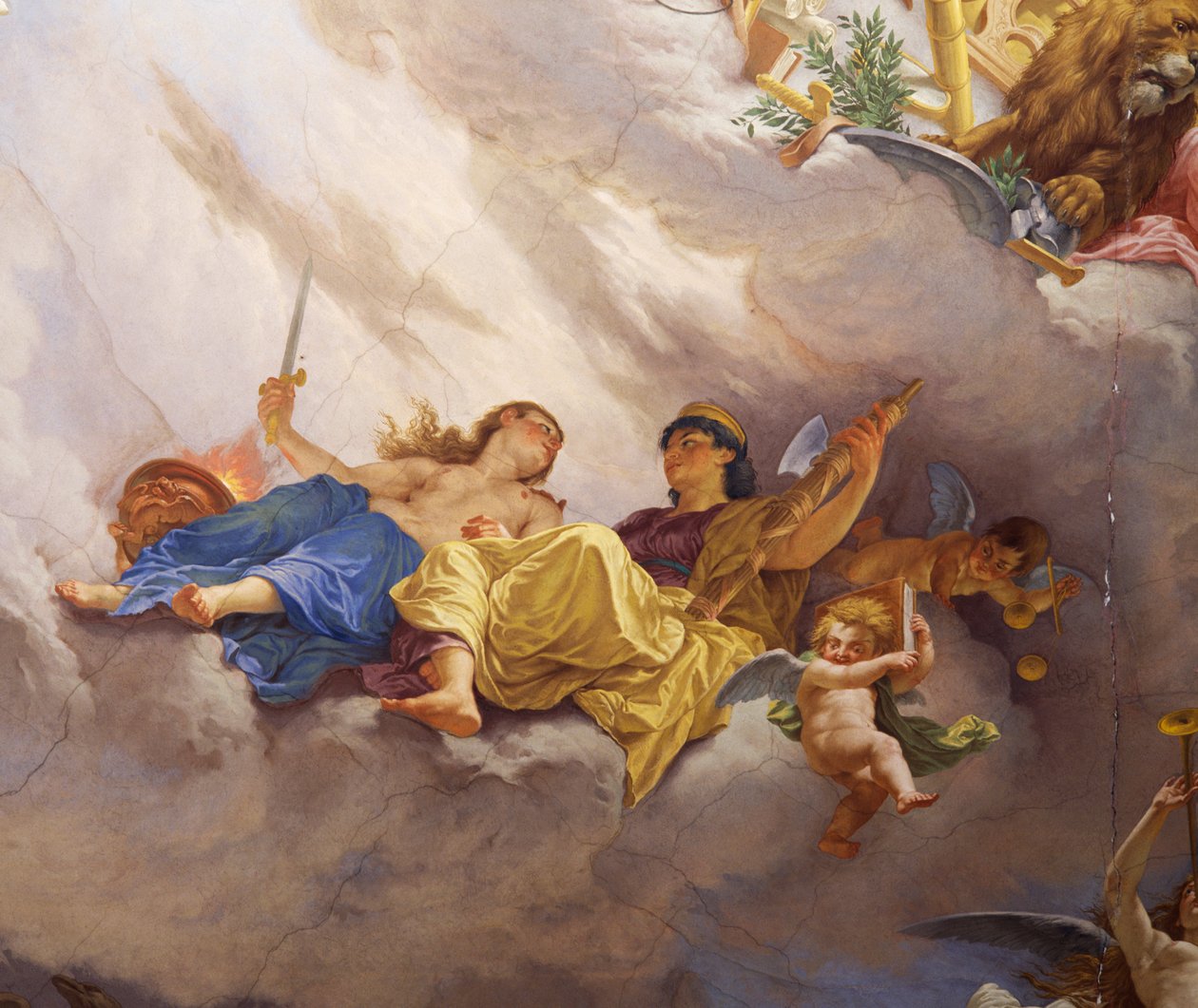 (Detail) from Allegory of Italy, fresco by Cesare Mariani, ceiling, Hall of Majority, Palazzo delle Finanze, Rome by Cesare Mariani
