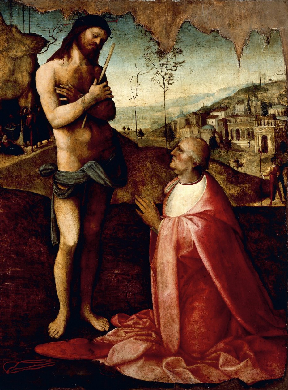 Christ Suffering and Cardinal Oliviero Carafa in Prayer by Cesare da Sesto