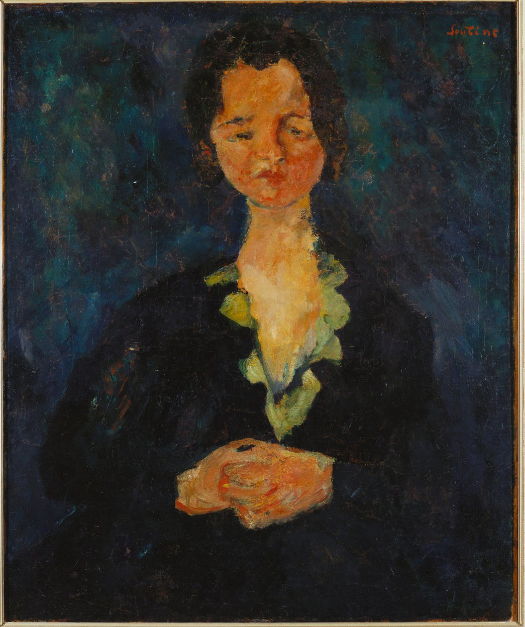 Portrait of a Woman with a Blue Background by Chaim Soutine