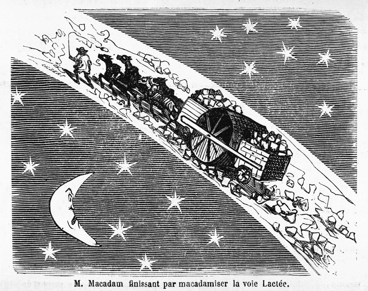 Cartoon on the stone covering of streets, MacAdam, Scottish engineer: 