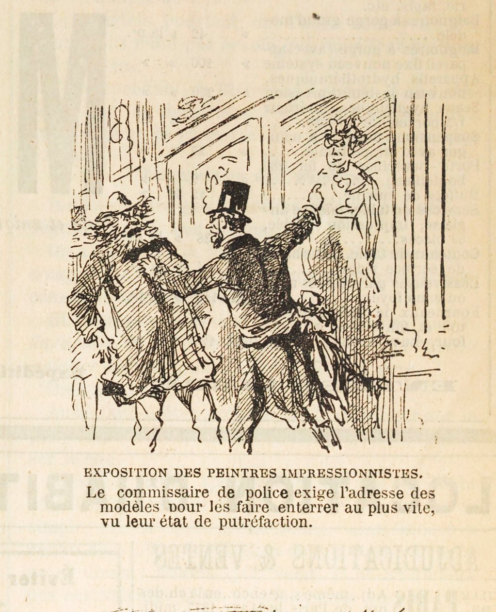 The police commissioner demands the address of the models to bury them, 1877 by Cham