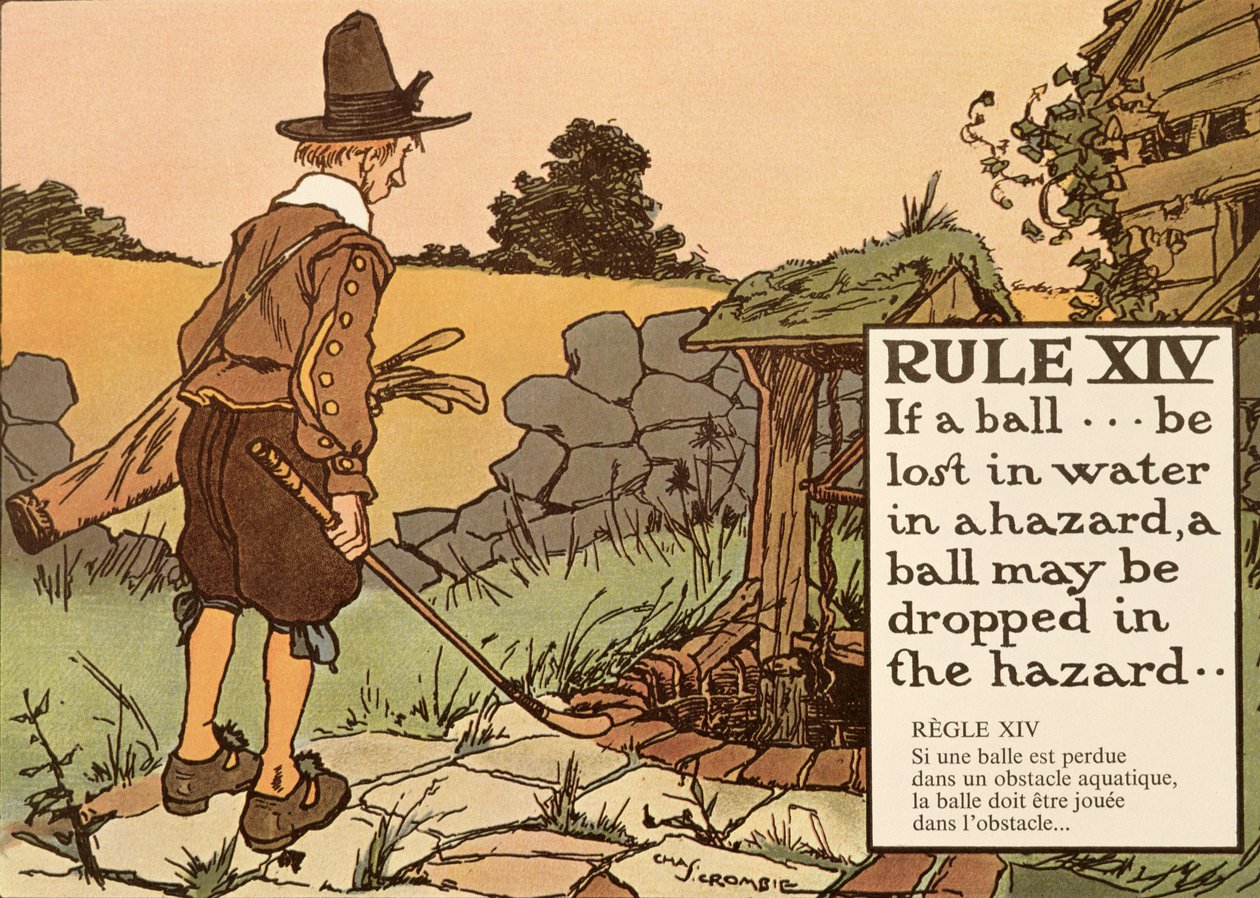 Rule XIV: If a ball be lost in water in a hazard, a ball may be dropped in the hazard, from 