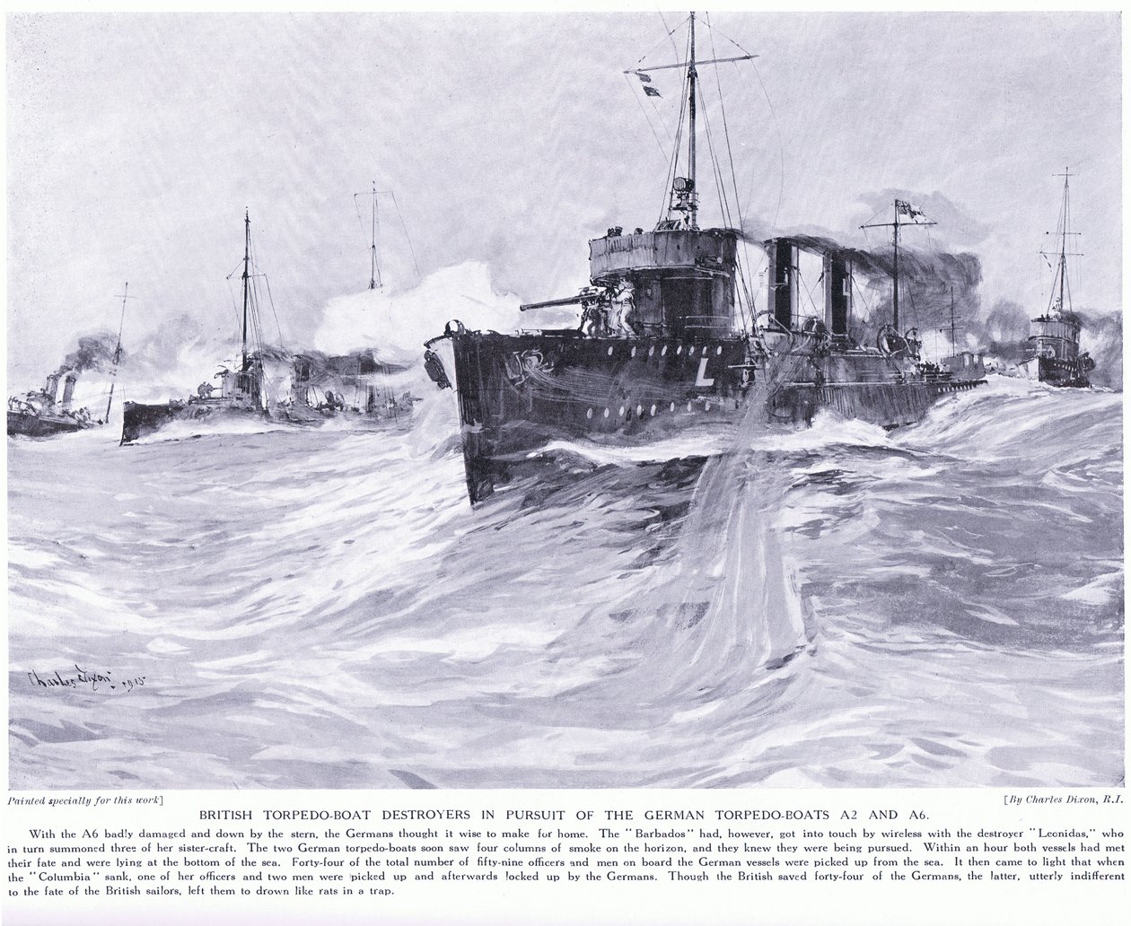 British Torpedo Boat Destroyers in Pursuit of the German Torpedo Boats A2 and A6, November 1914 by Charles Edward Dixon