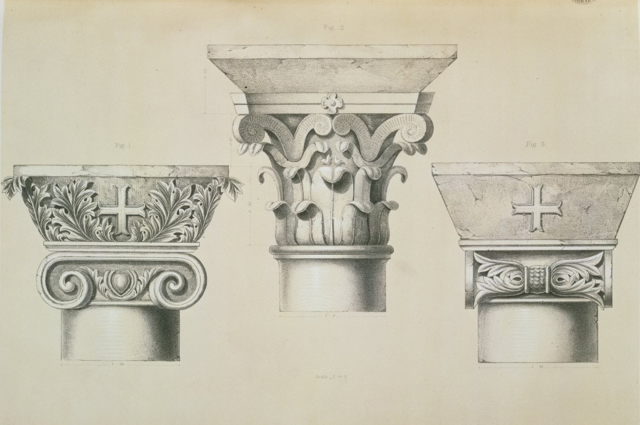Byzantine Capitals from Columns in the Nave of the Church of St. Demetrius in Thessalonica, pub. by Day und Son by Charles Felix Marie Texier
